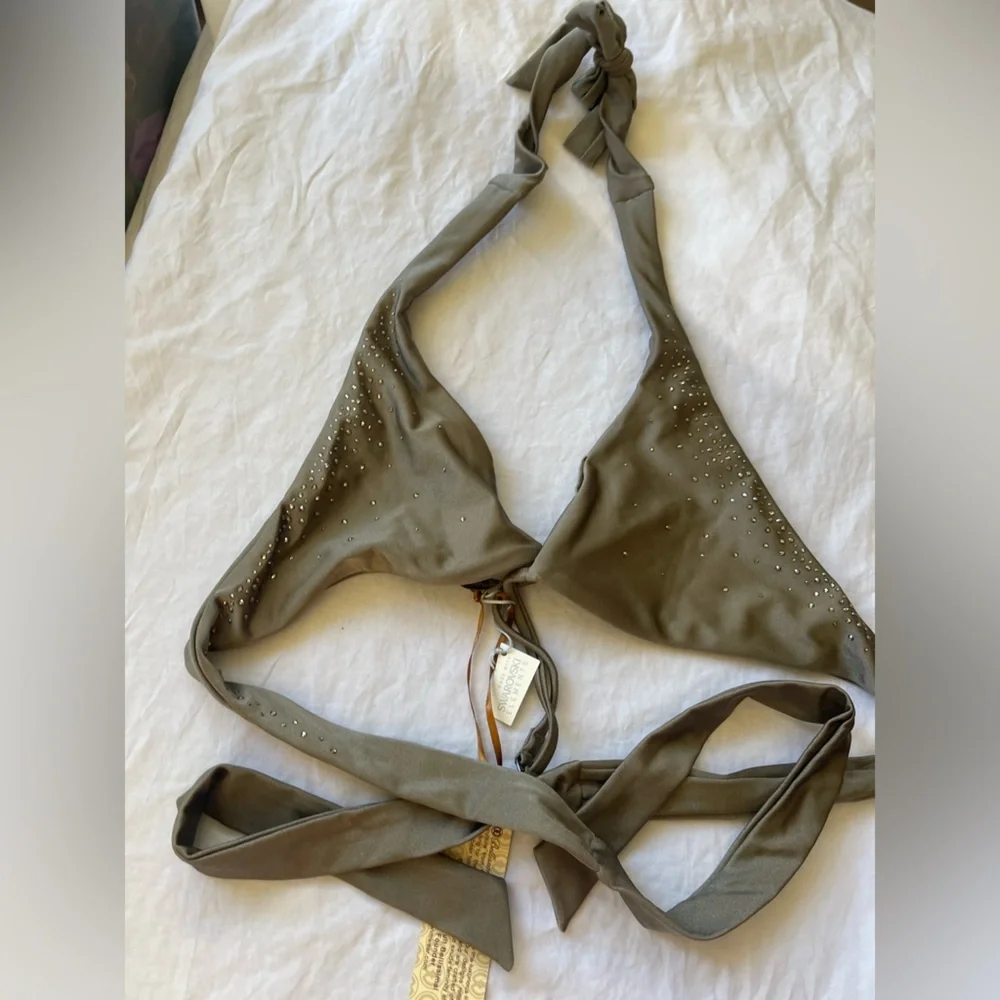 Bellissima Swarovski Crystal Bikini Top Rhinestone Embellished Halter Size M NEW